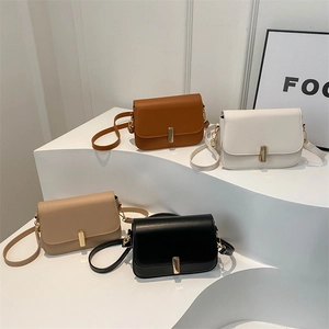 Minimalist PU Leather Crossbody Bag Women Retro Square Shoulder Bag With Golden Metal Buckle Elegant Casual Flap Purse