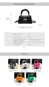 Detailed size specifications and color options for the stylish PU leather handbag