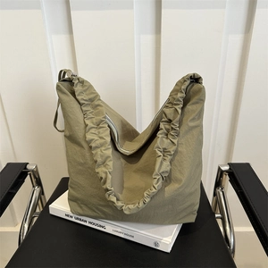 Large capacity green canvas pleated tote bag with stylish ruched handles and zipper