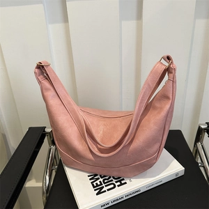 Pink vintage hobo shoulder bag with large capacity and adjustable strap for women