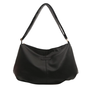 Minimalist large black matte PU leather tote bag with wide shoulder strap for daily commuting