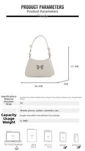Size specifications and capacity for white PU leather bow baguette shoulder bag