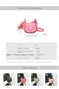 Detailed size specifications for mini saddle bag with heart ornament and crossbody strap