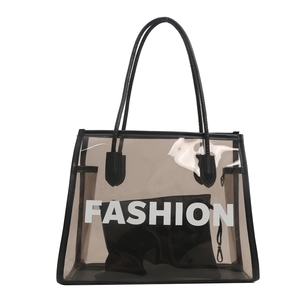 Minimalist large transparent tote bag with inner pouch and Fashion lettering