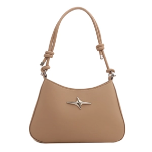 Minimalist beige underarm handbag with star metal detail and stylish knotted strap design