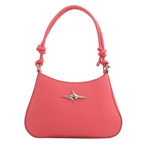 Pink minimalist shoulder bag with silver star ornament and knotted handle design