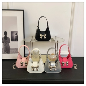 Mini hobo shoulder bag with metallic bow and chain strap in five stylish colors