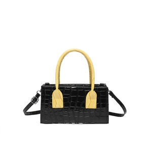 Fashionable black and yellow patchwork crocodile pattern handbag with crossbody strap