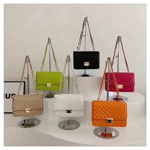 Chic V-quilted chain shoulder bags with gold twist locks in six vibrant trendy colors