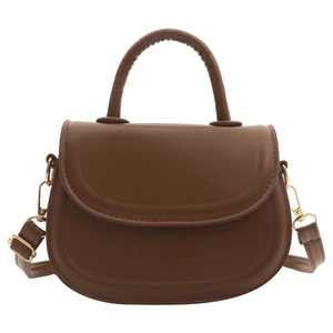 Deep brown retro saddle bag with a smooth finish and elegant gold hardware details