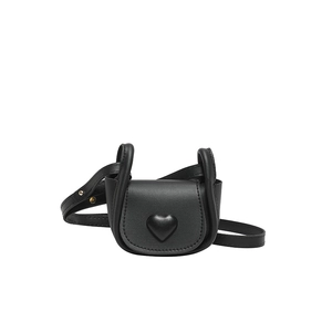 Mini black saddle bag with heart detail and adjustable shoulder strap for women