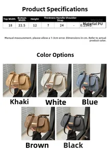 Detailed size guide and color options for PU leather minimalist shoulder baguette bag