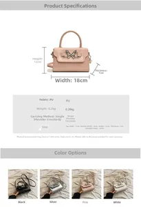 Detailed size chart and specifications for the PU leather crossbody square bag