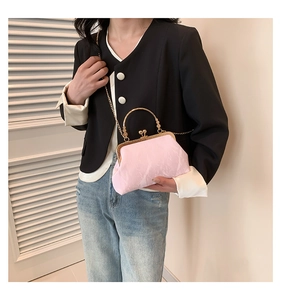 Pink marble texture crossbody bag with gold chain strap and pearl handle detail