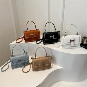 Trendy Chic Women PU Leather Crossbody Handbag Contrast Stitching Flap Square Shoulder Bag With Elegant Top Handle