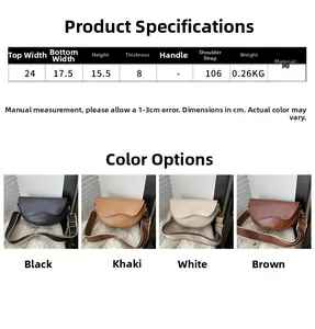 Tableau détaillé montrant les dimensions et les quatre coloris du sac besace rétro