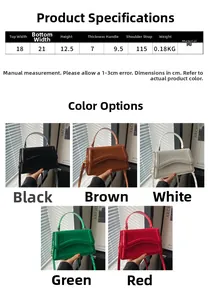 Detailed size chart and specifications for the PU leather crossbody bag with dimensions