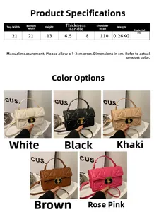 Detailed size chart and multi-color selection of quilted PU leather crossbody bags