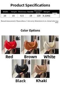 Detail view of colorful crescent saddle bags with elegant gold metal buckles in PU leather