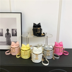 Mini Bucket Bag PU Leather Large Bow Heart Quilted Chain Strap Sweet Crossbody Purse For Women Girls
