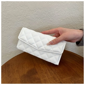 White quilted rhombic pattern envelope clutch bag with elegant hand-held styling