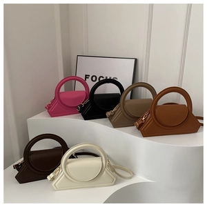 Geometric Trapezoid Crossbody Bag PU Leather Retro Minimalist Handbag With Circular Ring Grip Adjustable Strap For Women