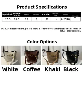 Detailed dimension chart and size specifications for the vintage PU bucket handbag