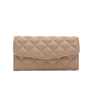Minimalist beige quilted diamond clutch bag for women with envelope flap closure