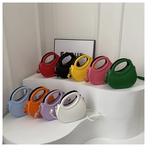 Chic ruched semi-circle PU leather handbags in nine vibrant colors with matching straps