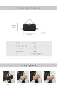 Detailed size and dimension chart for the sequin evening clutch bag with chain strap