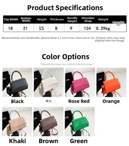 Size guide for PU crossbody bag featuring crocodile texture with detailed dimensions