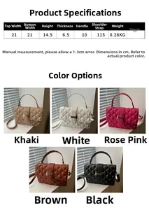 Detailed size chart and dimensions guide for women's crossbody mini square handbag