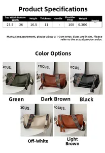 Detailed dimensions and color selection chart for the retro PU leather crossbody pillow bag