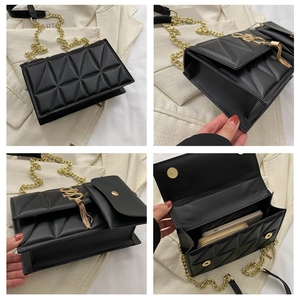 Détails du sac bandoulière matelassé noir avec chaîne dorée et glands élégants