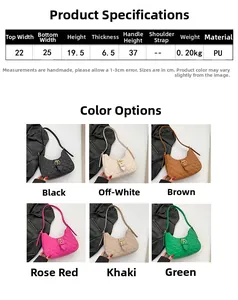Size chart and color selection for quilted PU leather hobo bag with adjustable strap