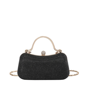 Pochette de soirée chic en paillettes noires avec anse dorée et bandoulière chaîne
