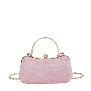 Pochette de soirée rose pailletée avec poignée dorée et fermoir cristal pour femmes