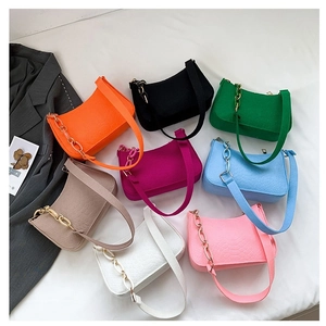 Crocodile Pattern Underarm Baguette Bag Women PU Leather Shoulder Bag With Resin Chain Strap Retro Casual Trendy Streetwear