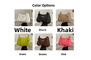 Matrix showing solid color shoulder bags in white, black, khaki, green, brown, and pink