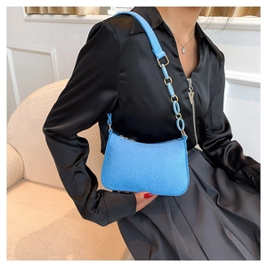 Blue faux crocodile leather crossbody bag for women with gold chain shoulder strap