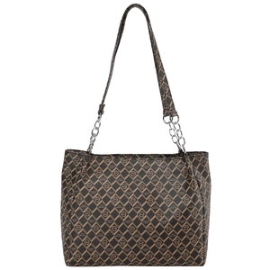Large capacity brown quilted leather tote bag with silver chain straps and brand pattern