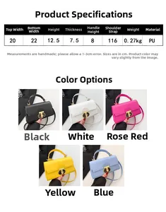 Guida alle taglie per borsa quadrata con misure 22x12.5cm e cinque colori disponibili