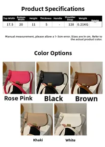 Size specifications and multi-color options for the minimalist PU saddle crossbody bag