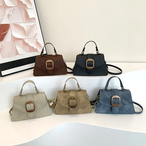Women Vintage PU Leather Shoulder Bag Fashion French Style Crossbody Handbag Metal Buckle Flap Top Handle