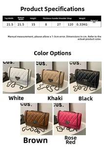 Quilted chain shoulder bag size guide and color comparison in five trendy options