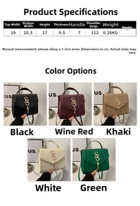 Detailed size chart and multi-color view of minimalist PU leather shoulder bag for women