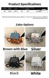 Tabella delle taglie e opzioni di colore per il mini zaino in pelle PU in stile denim retrò