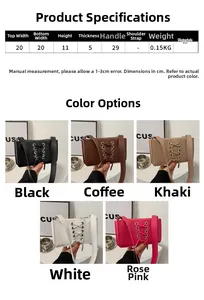 Tableau des tailles et variantes de couleurs pour le sac à bandoulière en similicuir PU