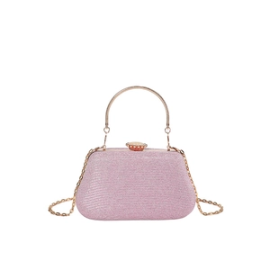 Pink glitter evening handbag with ring handle and chain strap for women 2024