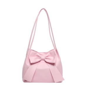 Rosa PU-Leder Handtasche mit großer Schleife und doppelten schmalen Schultergurten
